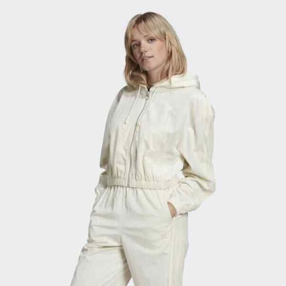 Adidas GU0828 Corduroy Hooded Track Top Jacket Off-White Cozy 3 Stripe $130 RARE - Picture 2 of 7